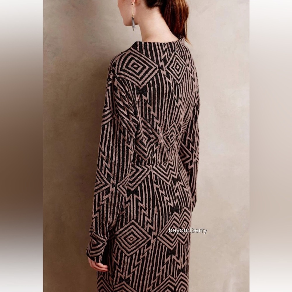 Anthropology Plenty by Tracy Reese Geometric Long Sleeve Dress in Black and Gray - Picture 2 of 15